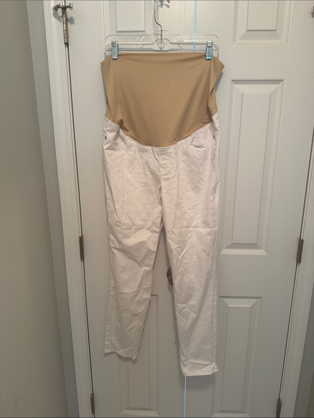 LOFT White Ankle Maternity Pants with Tan Support Panel